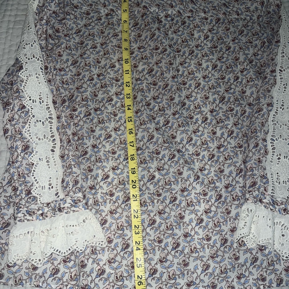 ME+EM Cotton Voile Sweet Pea Floral Printed Blouse White Crochet Trim US 10 NWOT - Picture 6 of 12